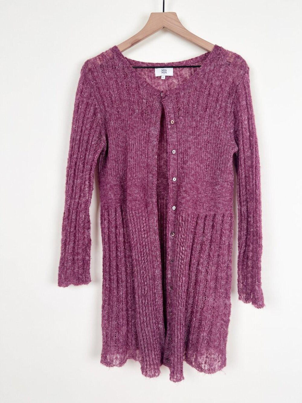 Anthropologie Noa Noa Pointelle Mohair Knit Long Cardigan Mini Dress Scandi Girl